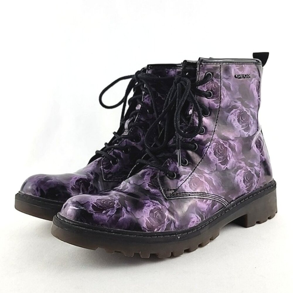 GEOX Women's Casey Purple Floral Rose Patent Leather Lace Up Short Boots 36 - Picture 6 of 16